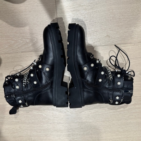 Zara Black Leather Combat Boots - Picture 4 of 8